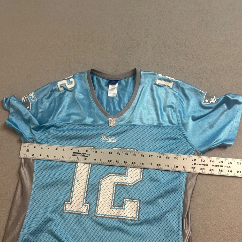 VTG Reebok Tom Brady #12 New England Patriots Womens Jersey 2XL Blue Gray NFL